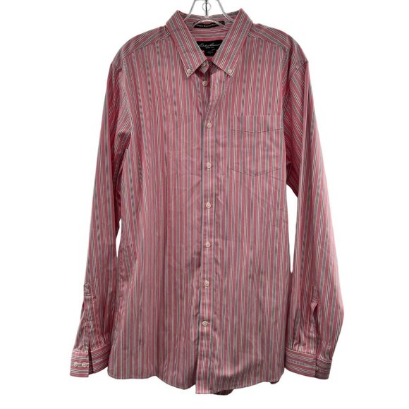 Eddie Bauer Men's Relaxed Fit Button Up Shirt Pink/Multi Striped Large Tall - Picture 1 of 9